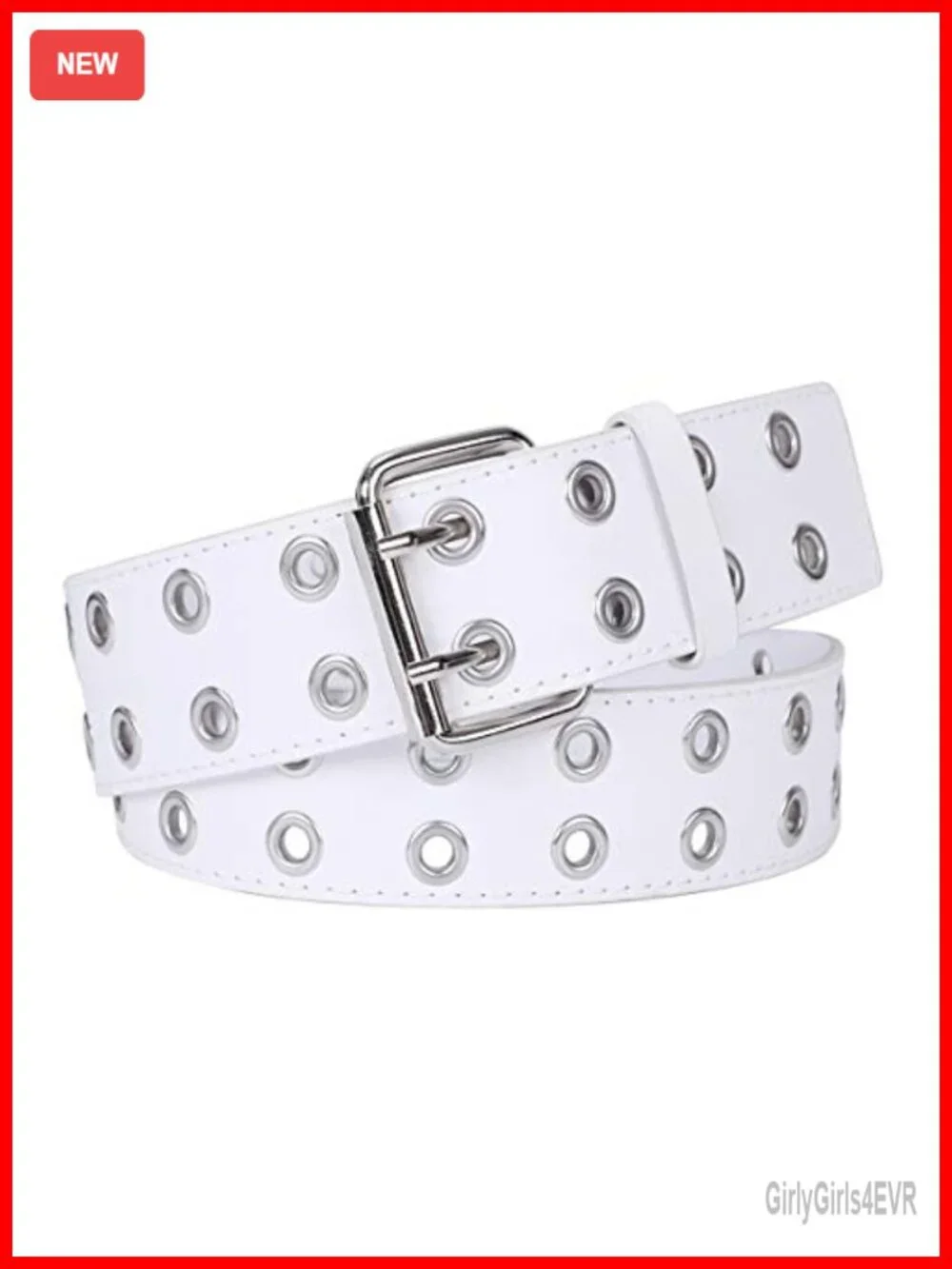 PU Leather Double Grommet Punk Belt for Women Men Jeans 1.5 Wide Adjustable